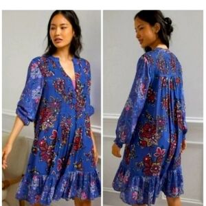 Anthropologie Diana Pintucked Short Dress Sz XS  Women's Casual Floral